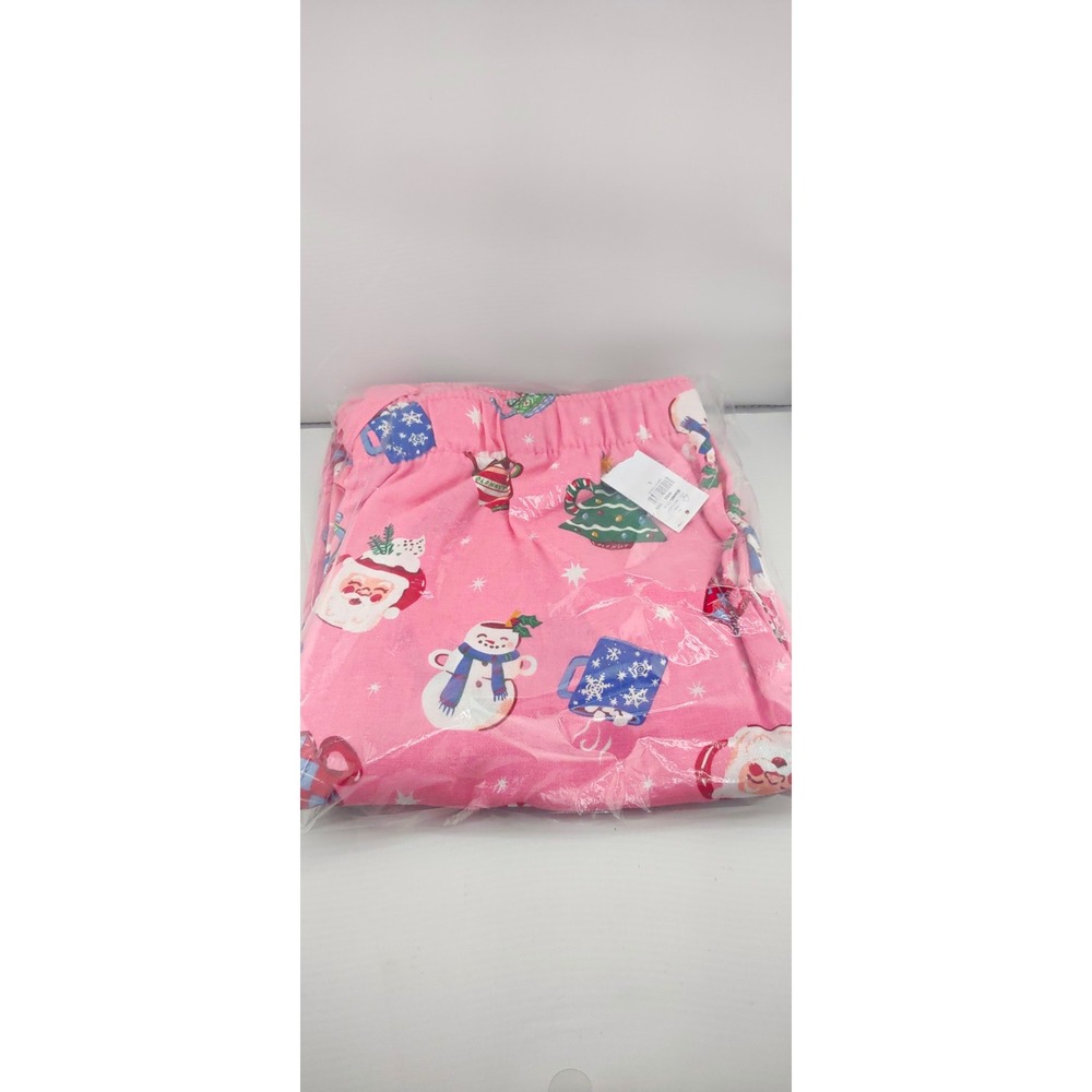 Pink Flannel Christmas Snowman L holiday PJ bottoms Brand new in the package.